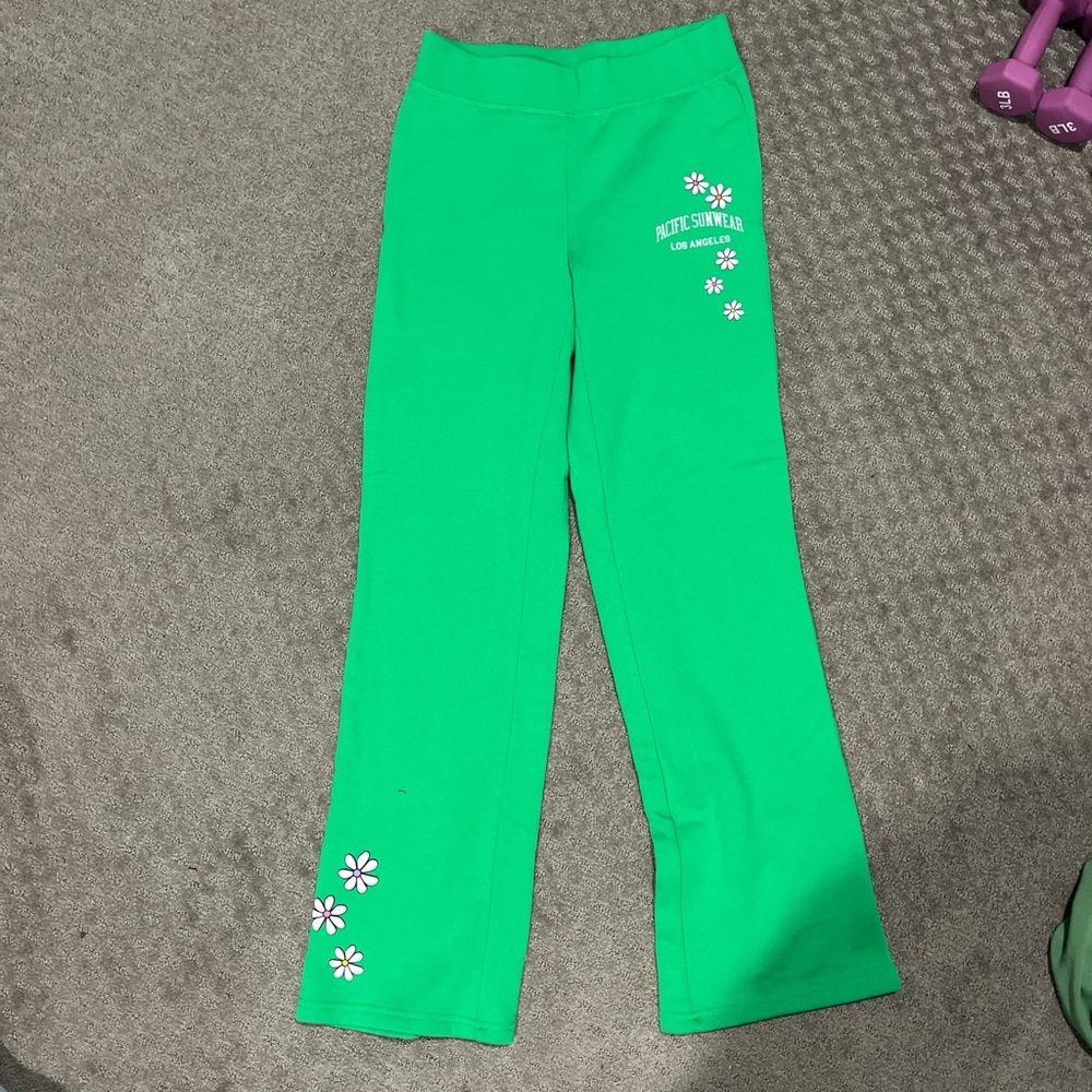 Pacific Sunwear Bright Green Floral Leggings